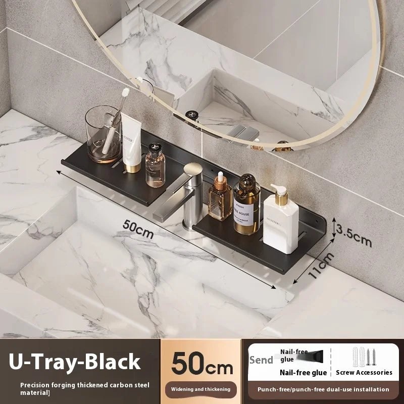 Kitchen and bathroom storage rack, washbasin rack, suction cup mirror, front rack, bathroom sink, faucet, wall mounted