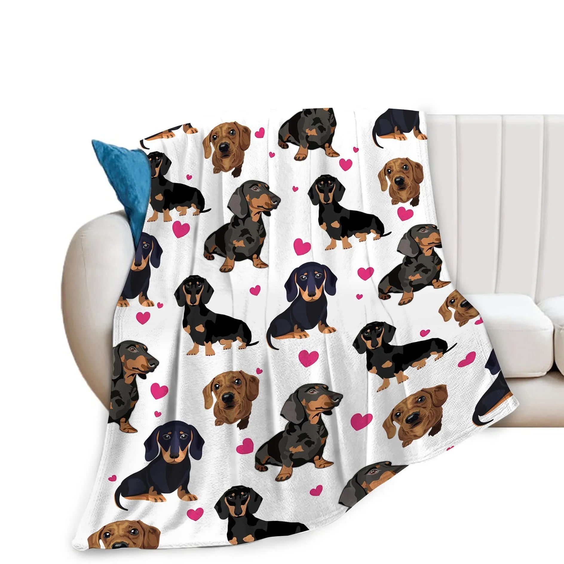 VIKAMA Cute Dachshund Blanket, Soft And Skin-Friendly Flannel Cartoon Printed Blanket, Sofa, Bedroom, Dormitory, Nap Blanket