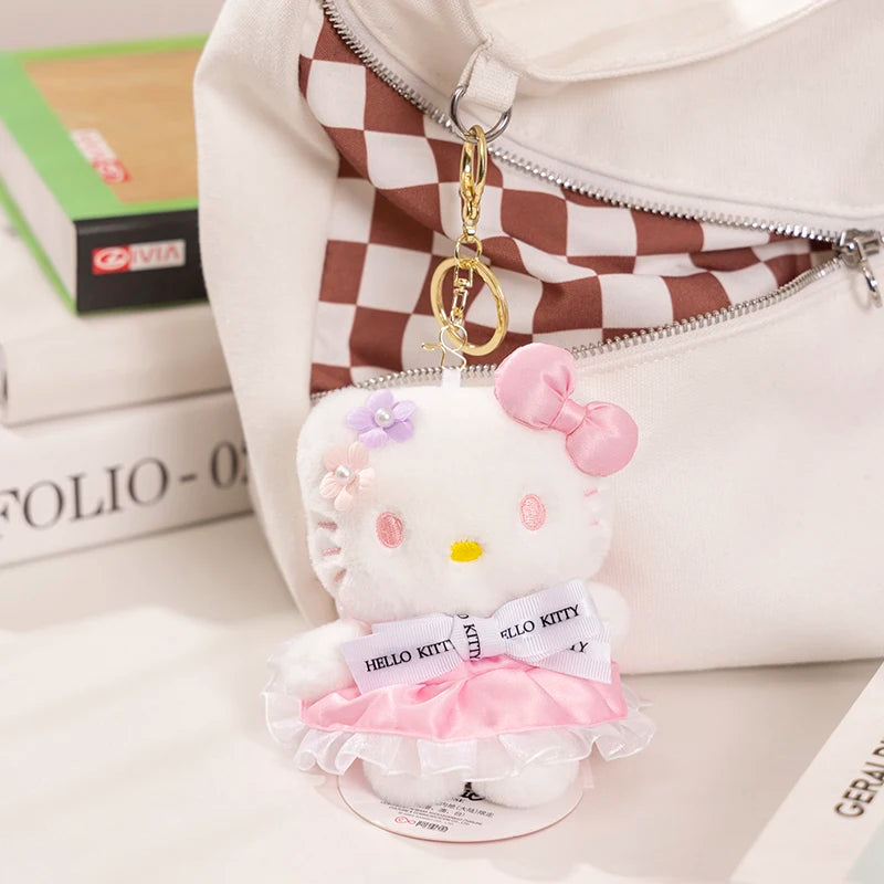 Genuine Sanrio Hello Kitty Cute Girl Keychain Car School bag Pendant Kids Plush Toys Keyring Plushier Birthday Thanksgiving Gift