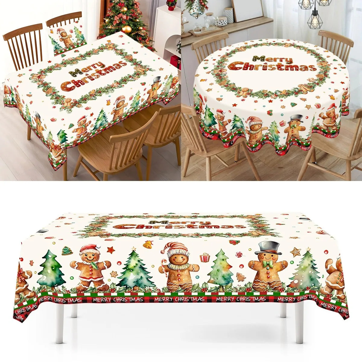 Rustic Christmas Tablecloth New Year 2026 Gingerbread Man Table Cover Christmas Decorations for Home 2025 Xmas Gift Navidad Noel