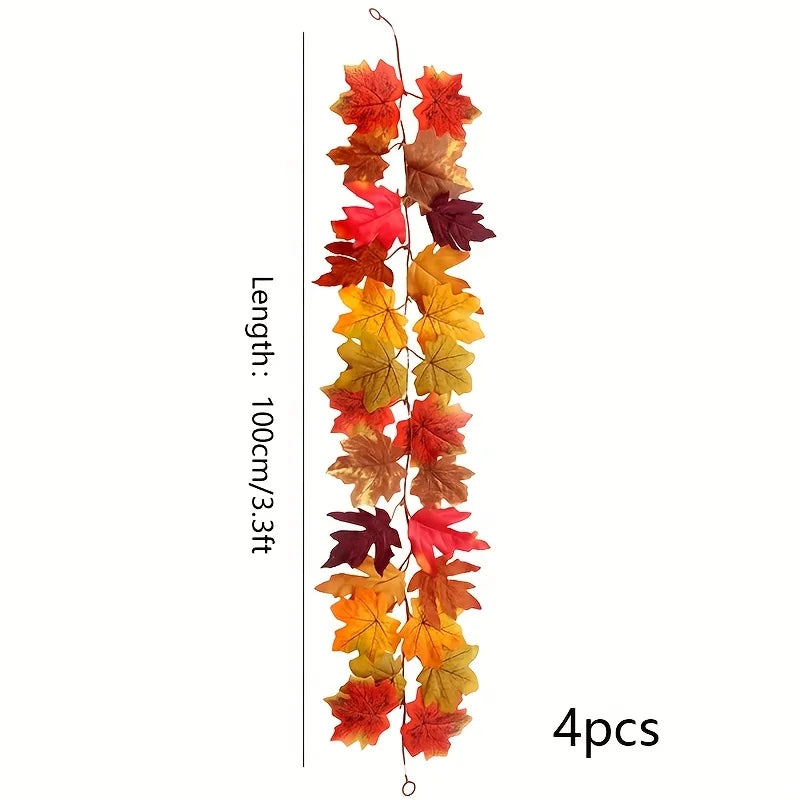 Autumn Maple Leaf Garland - Artificial Fall Vines with Vibrant Red, Orange & Yellow Leaves for Thanksgiving, home accessories