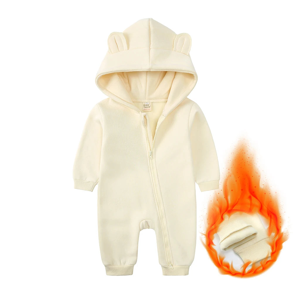 2025 Newborn Baby Romper Warm Clothes Winter Thicken Fleece Hooded Bear Onesie Toddler Boy Girl Jumpsuits Infant Pajamas