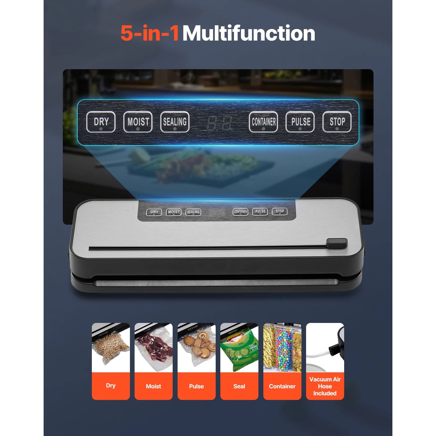 SucceBuy 60Kpa 100W Vacuum Sealer Machine 5-in-1 Multi-Functional Food Sealer with Built-in Cutter Automatic Air Sealing System