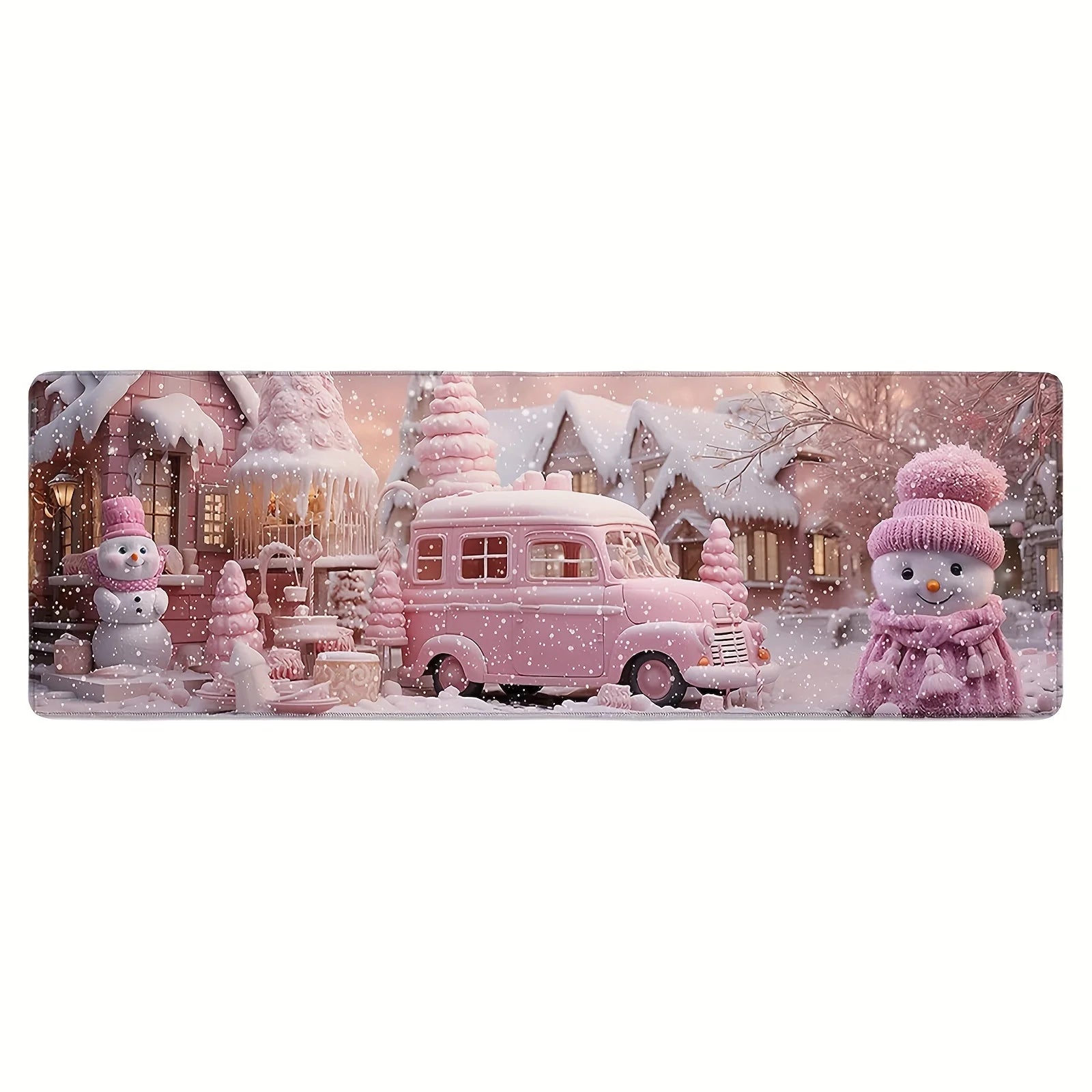 VIKAMA Christmas Pink Carpet Snowman Castle Floor Mat Living Room Carpet Bedroom Bedside Rug Soft Doormat Welcome Carpet Home De