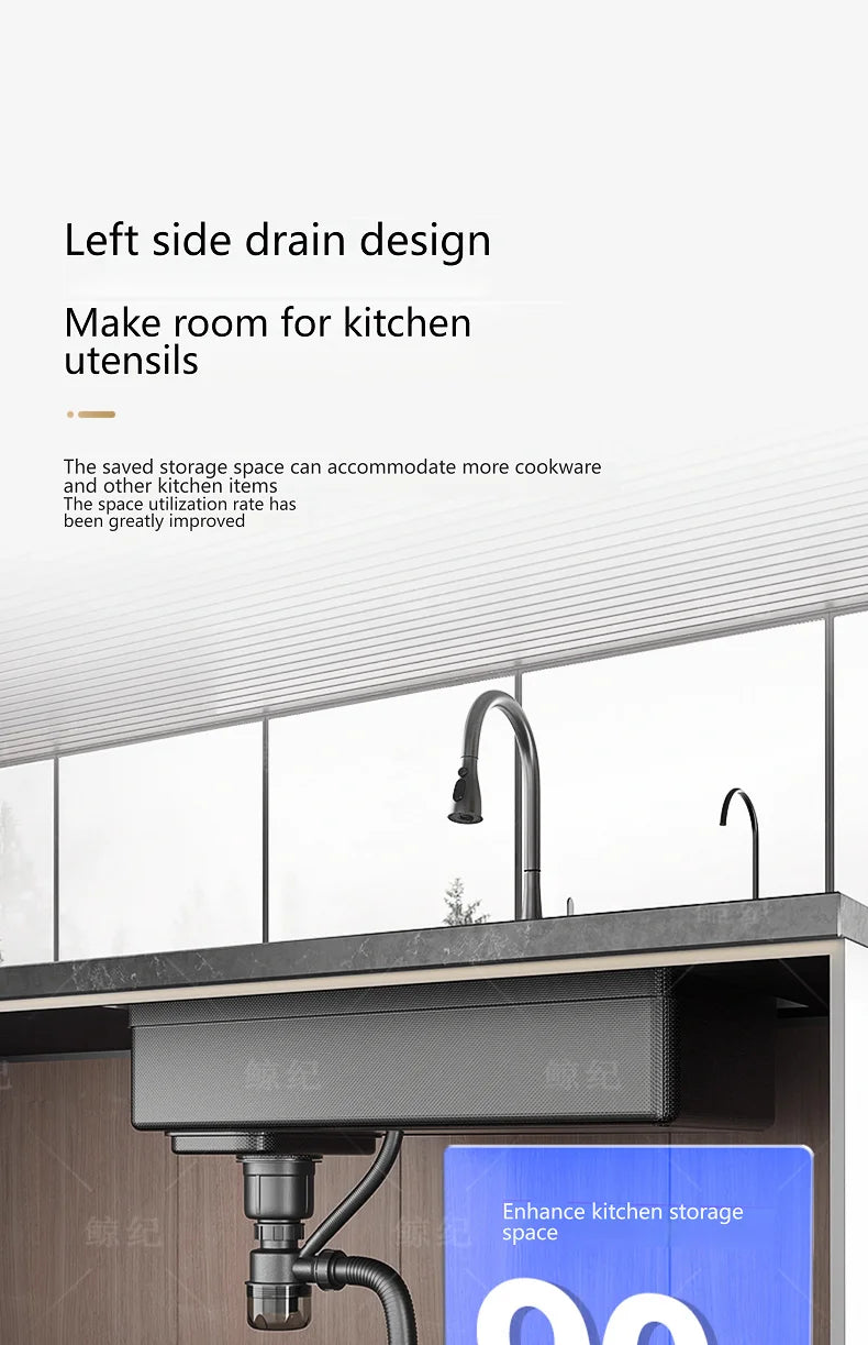 Stainless Steel Gray Kitchen Sink Multifunctional Stain and Scratch Resistant Large Single Slot Household Wash Cuisine Basin