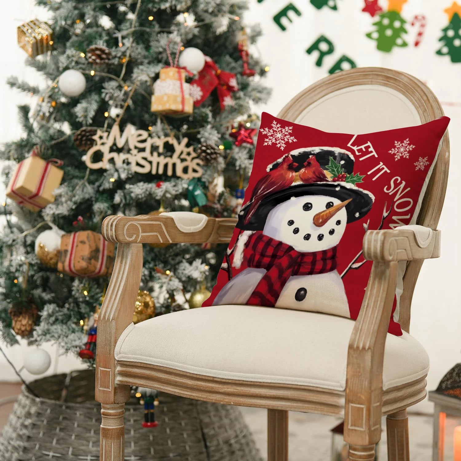 1pc/4pcs Christmas Pillow Cover, Black and Red Buffalo Plaid Celebration Christmas Tree Snowflake Decoration Sofa Cushion Cover