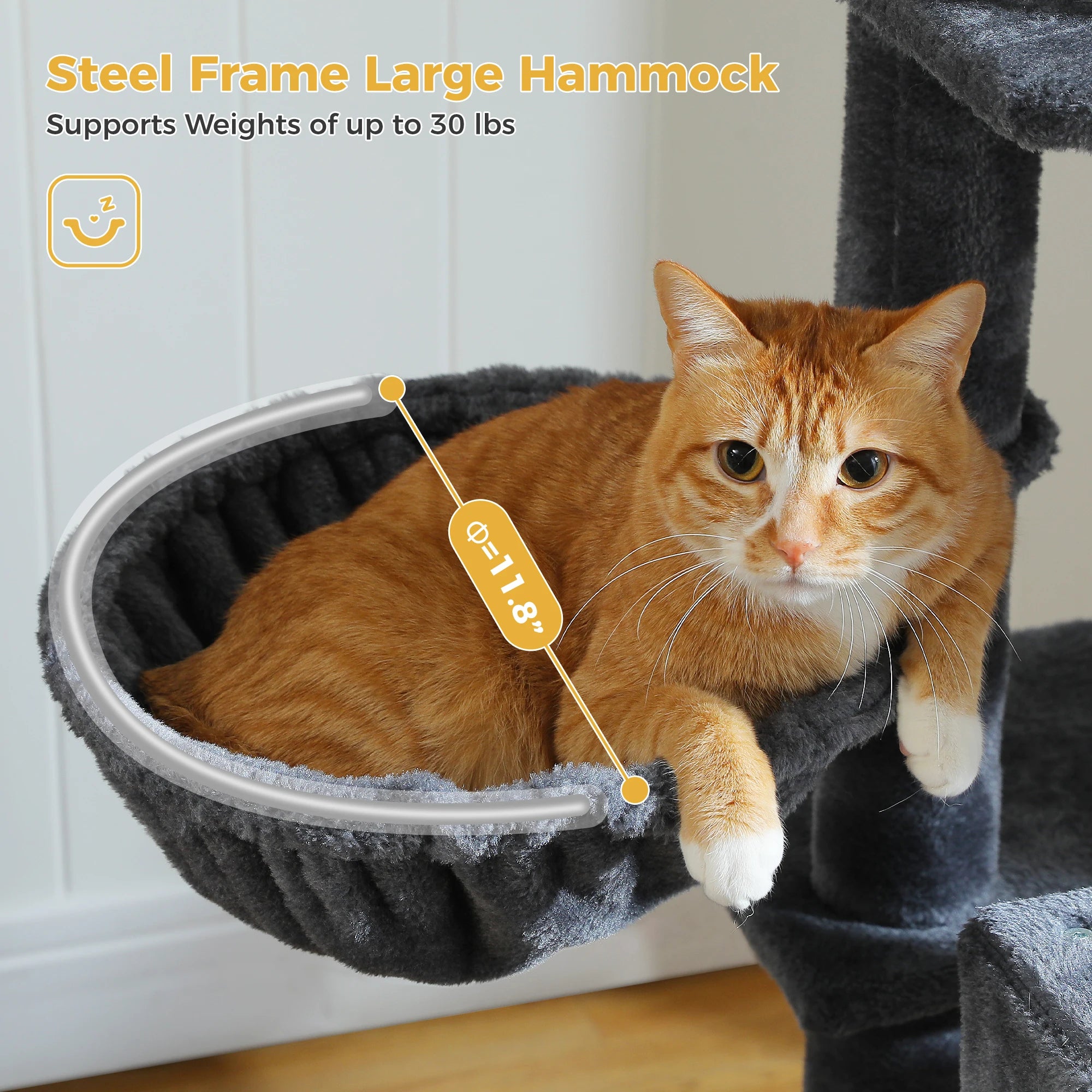 Stable&Safe Multi-Level Cat Tree Tower with Cozy Condo,Scratching Posts&Boards,Perches,Hammock,Pompoms for Active Cats,Cat Toys