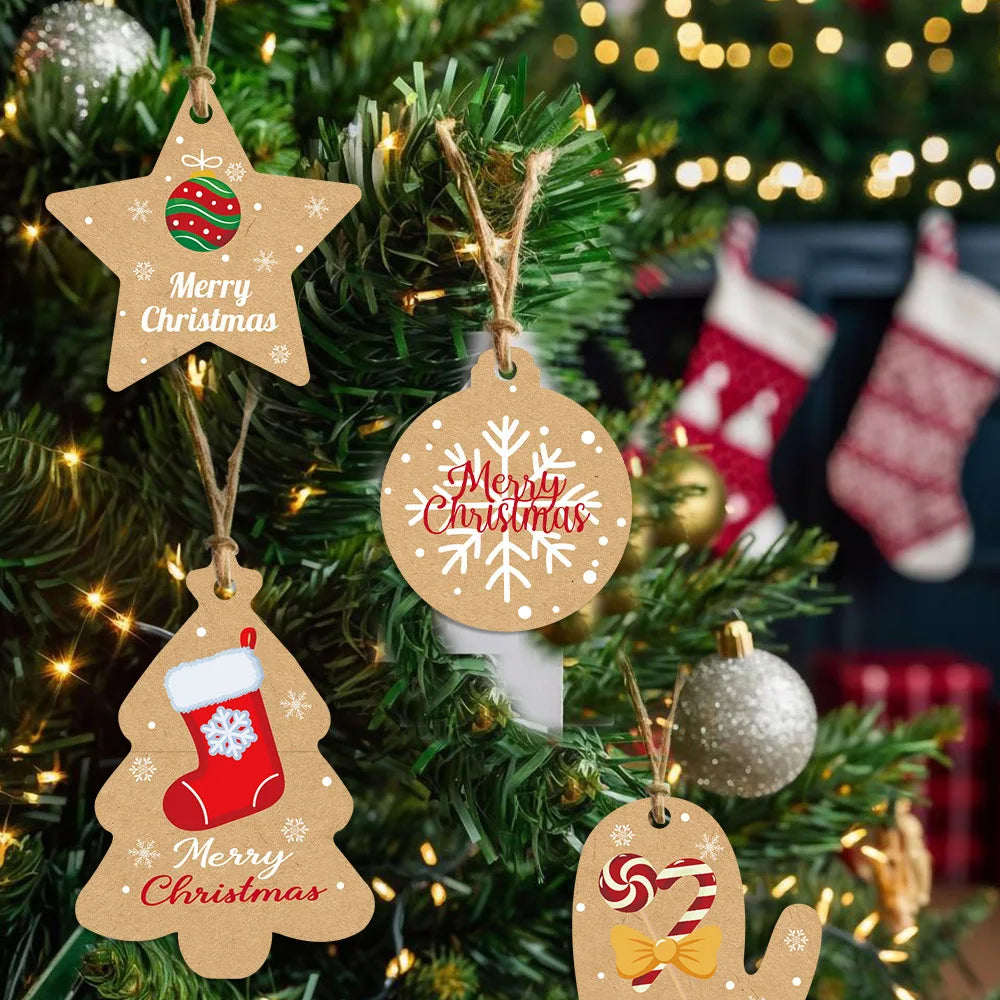 50pcs Wood Christmas Tree Hanging Tags，Christmas Craft,Christmas Ornaments,Christmas Gift Tags With String,Merry Christmas Tags