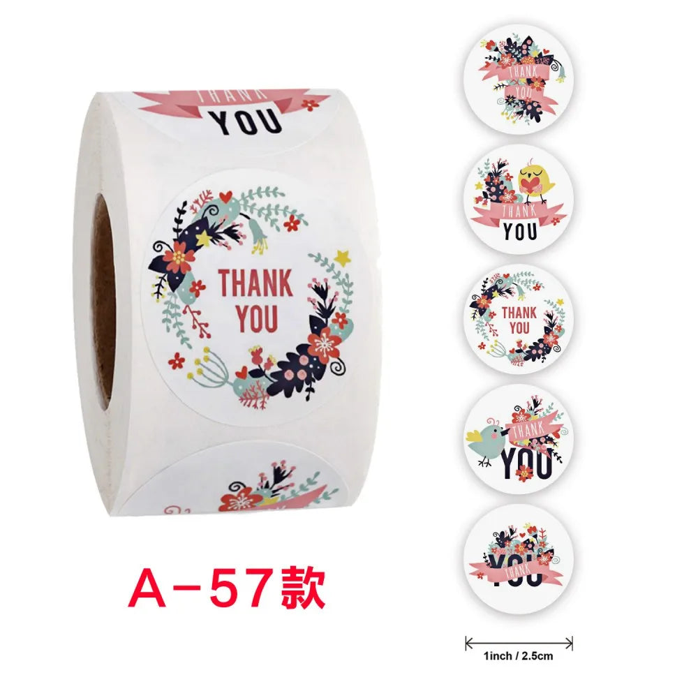 50-500pcs 1inch Thank You Sticker Scrapbook Envelope Seal Sticker Gift Flower Decoration Stationery Label Sticker Wedding Party