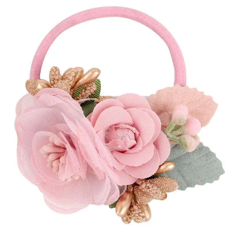 Bandes de cheveux élastiques à fleurs pour filles