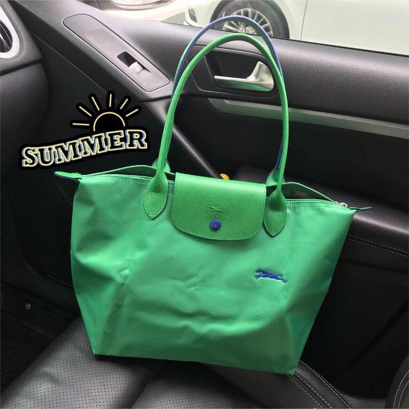 1 Women foldable hobos nylon Handbag Bags Classics Lady Tote Bag embroidered Shoulder Bags short and longchamp handles bags