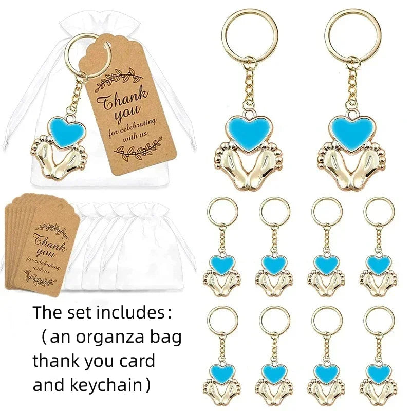 12 set Baby Shower Gifts Guests Footprint Keychains Christening Baptism Party Favors Girl Boy Thank You Decor Wedding Souvenirs