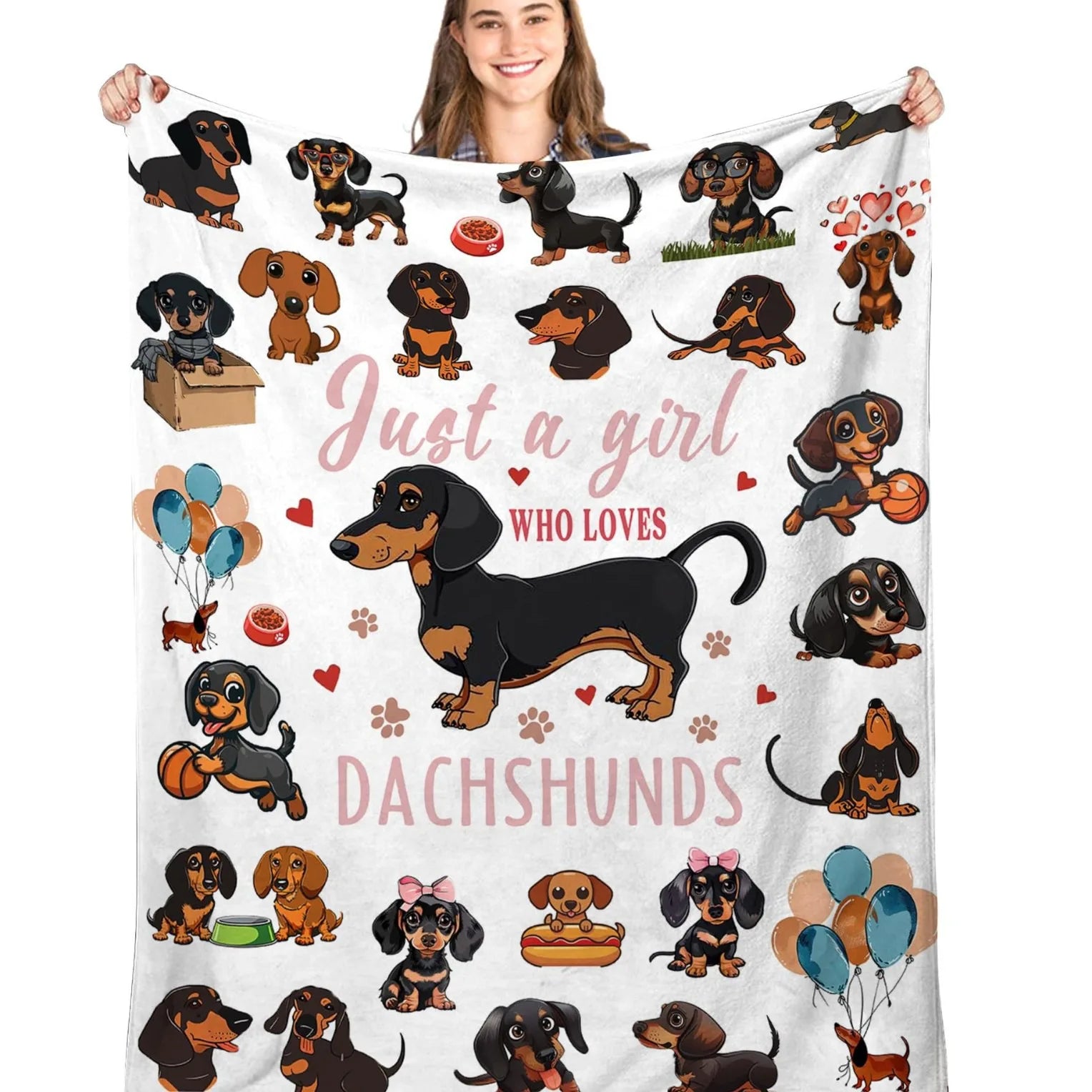 VIKAMA Cute Dachshund Blanket, Soft And Skin-Friendly Flannel Cartoon Printed Blanket, Sofa, Bedroom, Dormitory, Nap Blanket