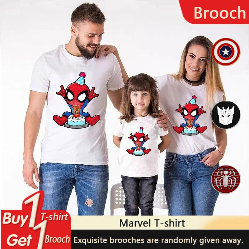 Marvel Printed Cotton TShirt Spider Man Celebrate Birthday Graphic Summer Autumn Family Matching Outfits Parent-child Unisex Tee
