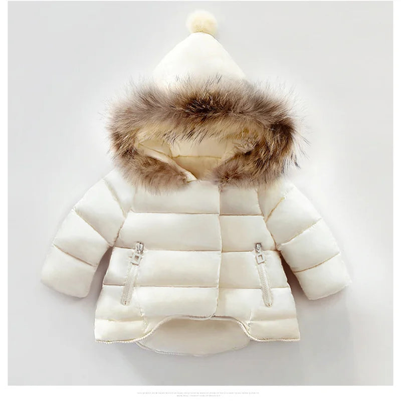 Baby Girl Boy Warm Outerwear 2023 Winter New Children Down Jacket Big Fur Collar Coat Kids Clothes Solid Thicken Girl Boy Jacket