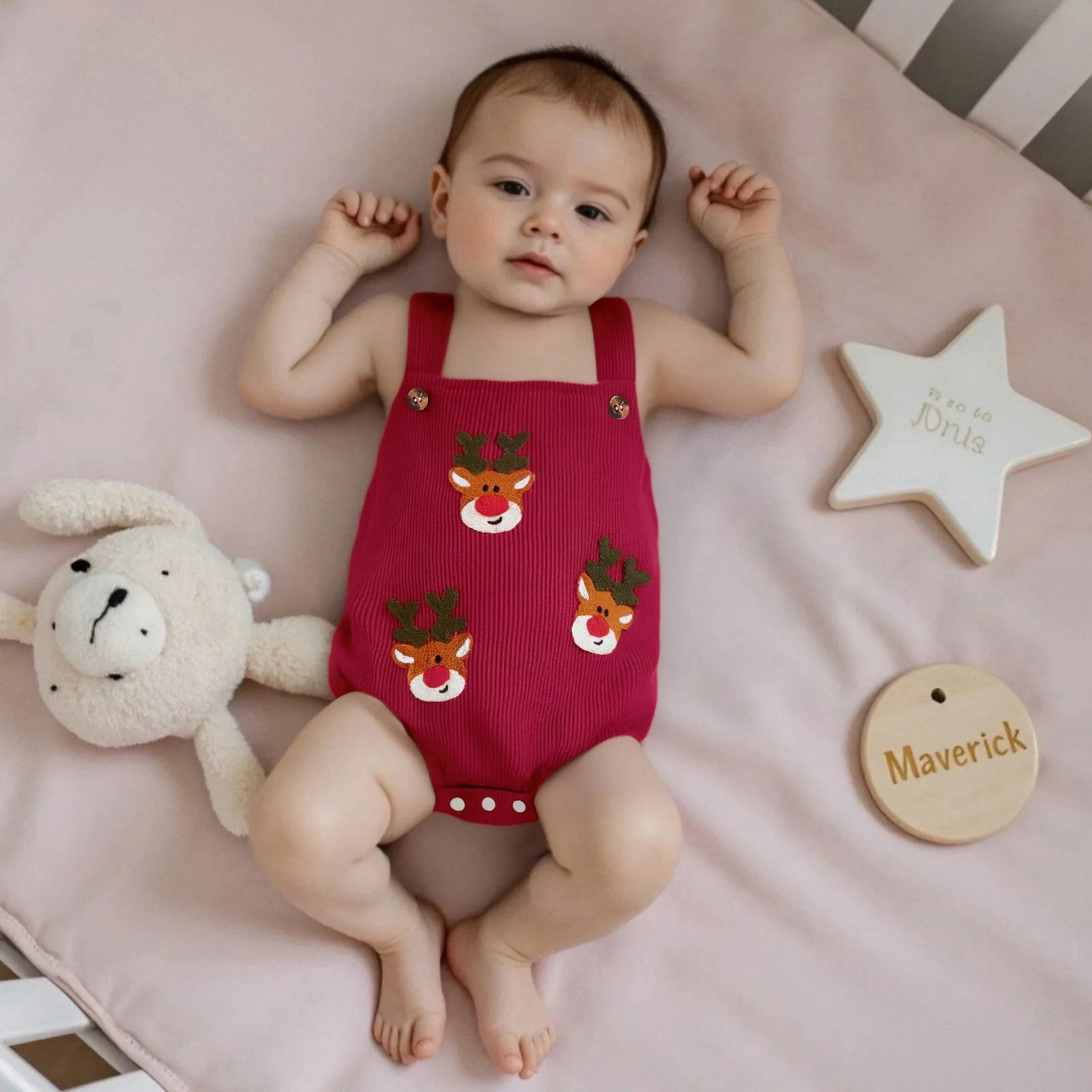 Baby Clothing Christmas Cotton Corduroy Suspender Romper 0-18M Newborn Baby Girls Boys Reindeer Embroidery Sleeveless Bodysuit