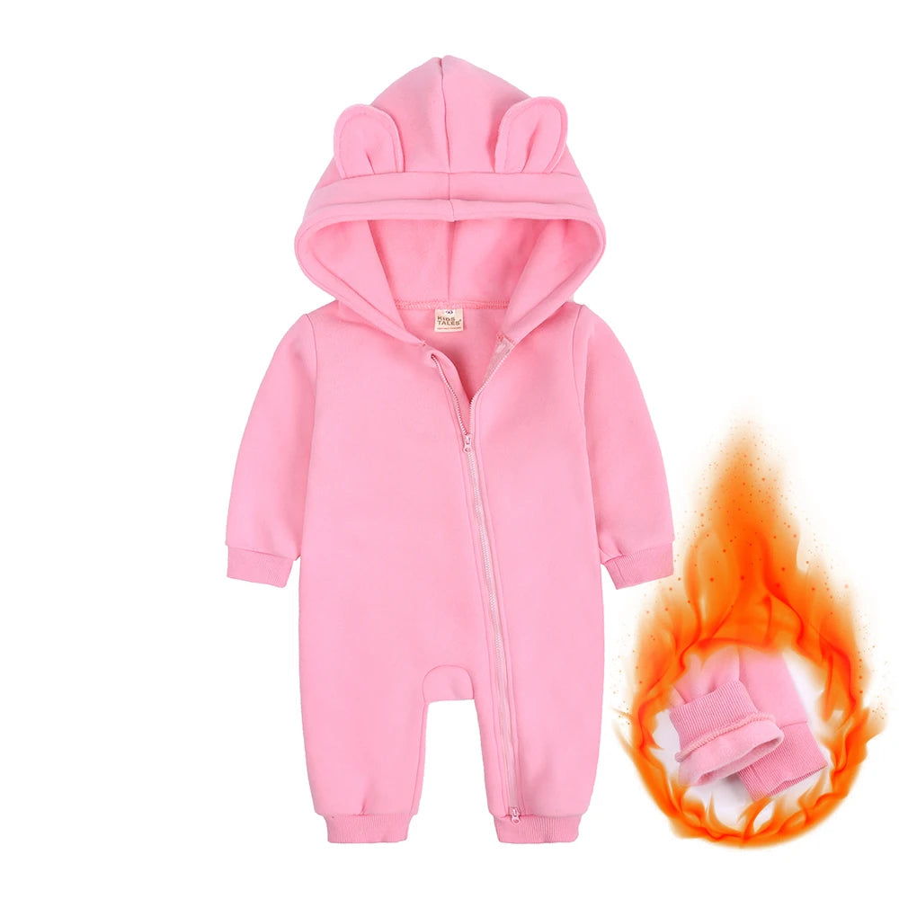2025 Newborn Baby Romper Warm Clothes Winter Thicken Fleece Hooded Bear Onesie Toddler Boy Girl Jumpsuits Infant Pajamas