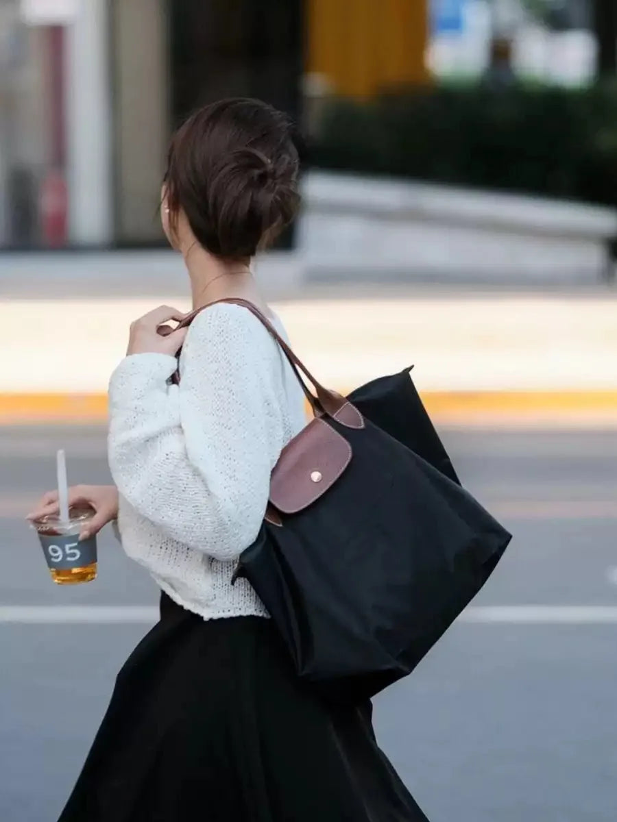 1 Women foldable hobos nylon Handbag Bags Classics Lady Tote Bag embroidered Shoulder Bags short and longchamp handles bags