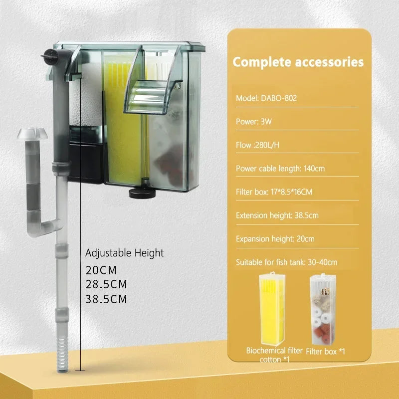220V Aquarium 3 in 1 Adjustable Filter Fish Tank Wall Mounted Filters Biological Filtration Water Purification Circulation
