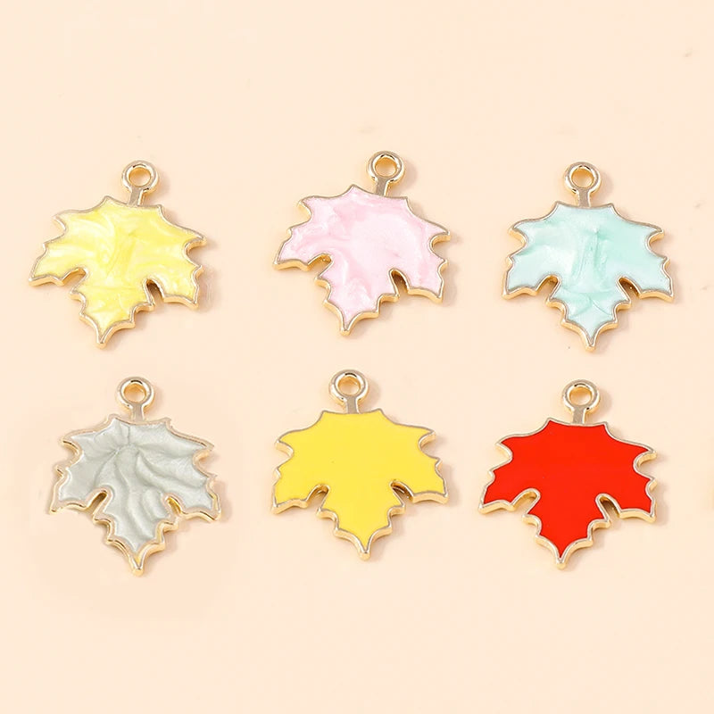 10pcs 18*20mm Enamel Fall Maple Leaf Charms Pot Leaf Thanksgiving Necklace Pendant Diy Jewelry Making Accessories