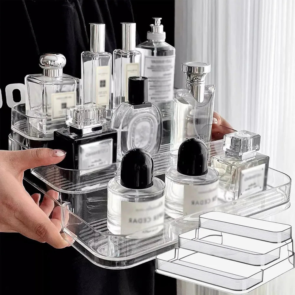 Perfume storage box-Cosmetic storage box, sturdy transparent rack, suitable for kitchen and bathroom countertop cabinet storage
