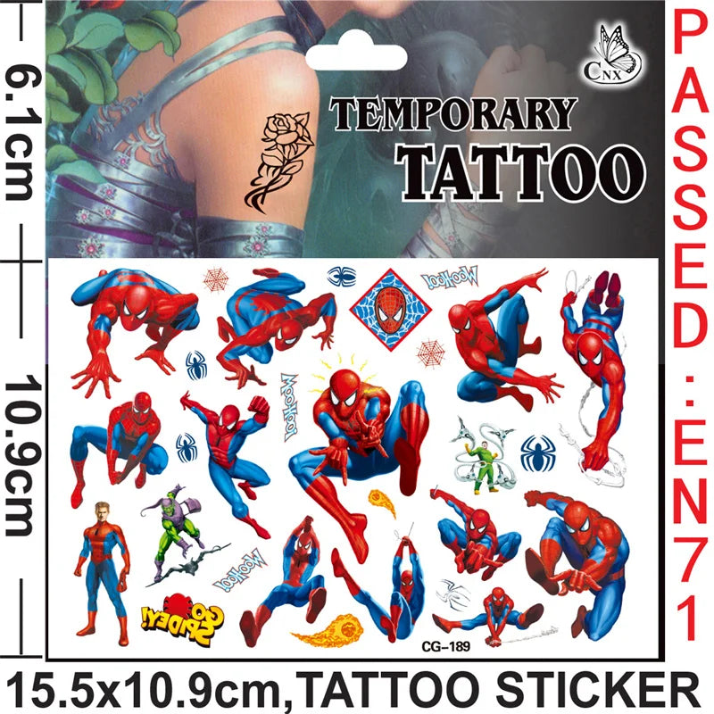 Anime Spider Stickers Kawaii Spiderman DIY Tattoo Stickers Cartoon Tattoo Stickers Decoration Children Gifts