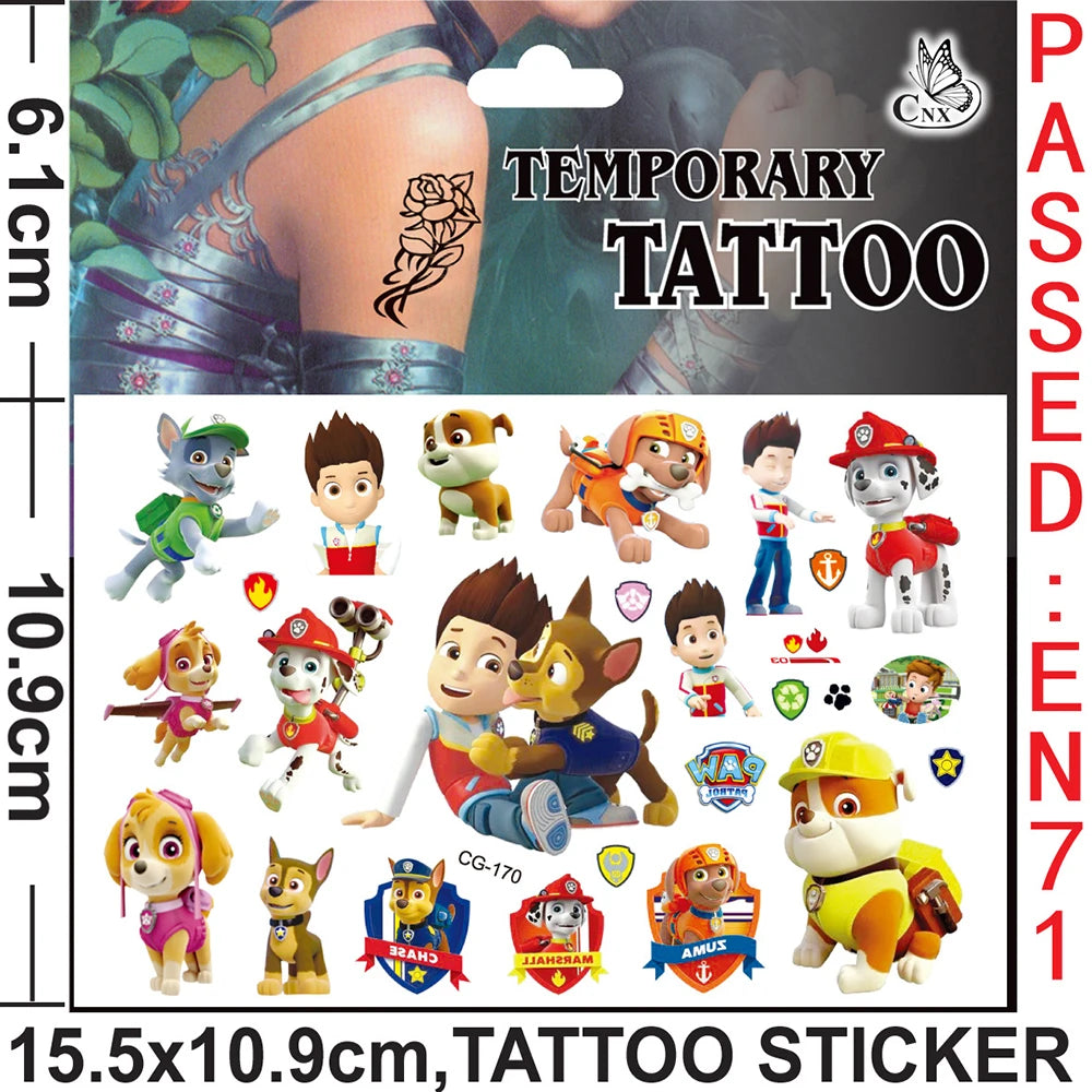 PAW Patrol Tattoo Cartoon Stickers For Kids Arm Face Glowing Body Art Waterproof Fake Temporary Cute Tattoos Children Toys Gifts