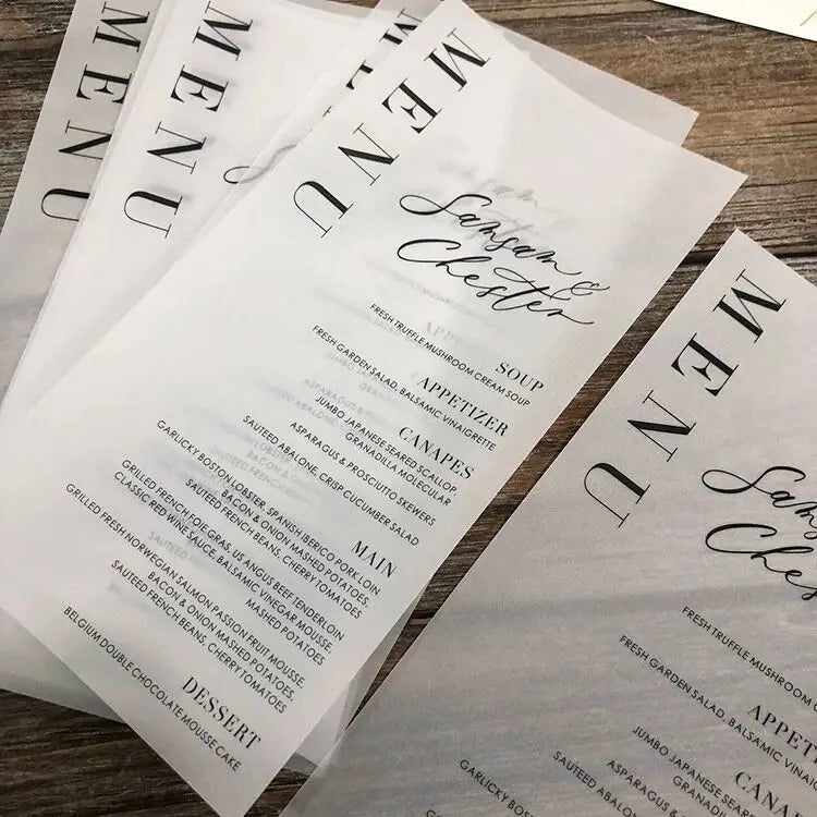 Custom Vellum Personalized Wedding Invitation Thank You Card Sate The Date Greetings Design Print DIY Menu Bridal Shower Birthda