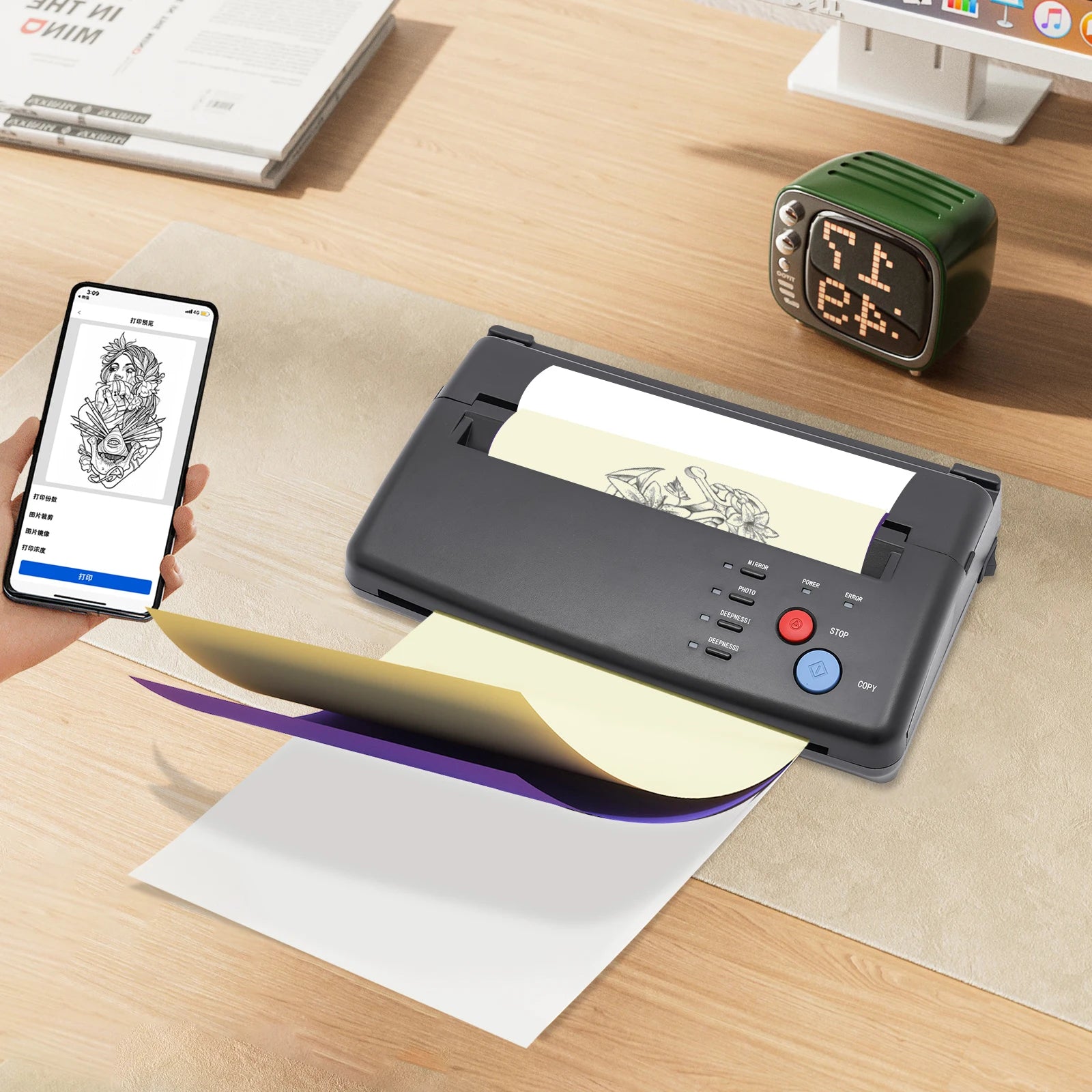 Tattoo Transfer Stencil Printer 220V Copier Machine Effective Scanning Width: 21cm A4, Black