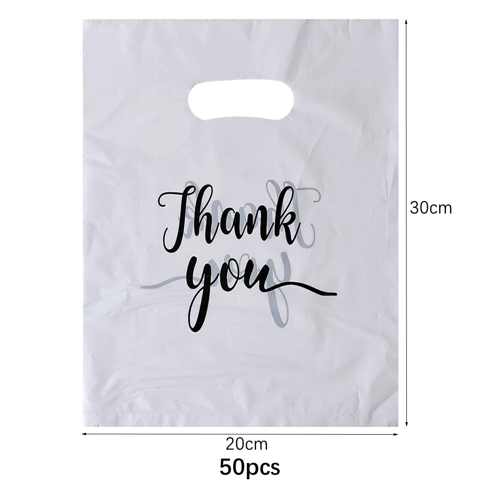 100/50/10Pcs Thank You Gift Bags Wedding Birthday Guest Gift Wrap Plastic Shop Bags Small Business Candy Pastry Store Packaging