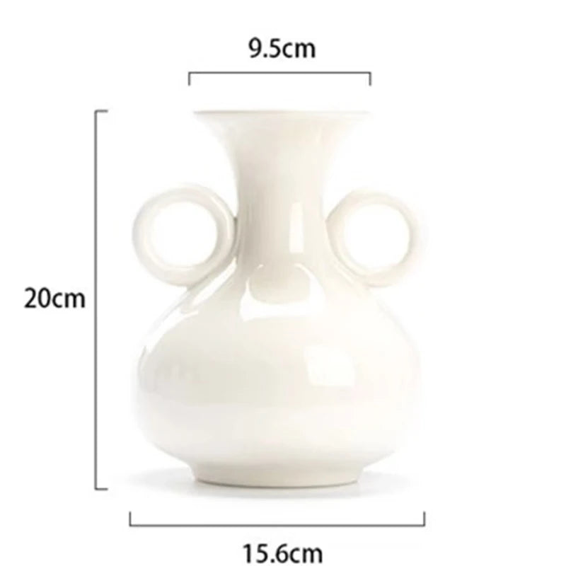 Vintage White Ceramic Vase Flowers Dining Table Wedding Living Room Flowers Bottle Aesthetic Elegant Ornaments Vases Home Decor