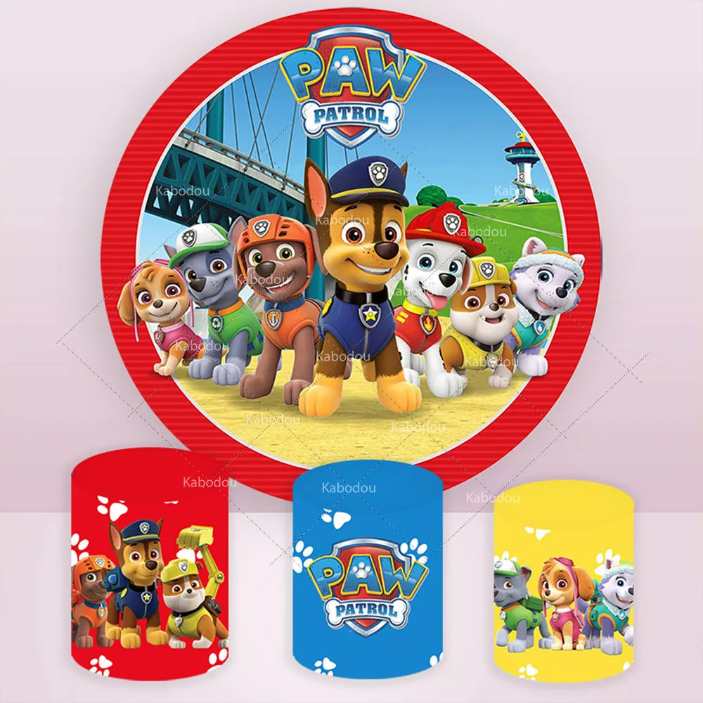 Paw Patrol Round Background Cover Boys Birthday Party Backdrop Baby Shower Cartoo Run Dogs Circle Cylinder Event Plinth Decor