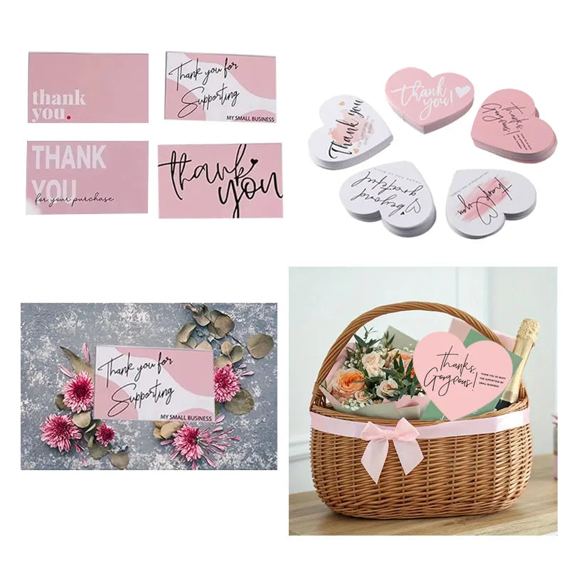 50 Pieces Pink Heart Shaped Appreciation Cards Bulk Business Thank You Gift Tags Party Wedding Favors Craft Supplies 5 Designs