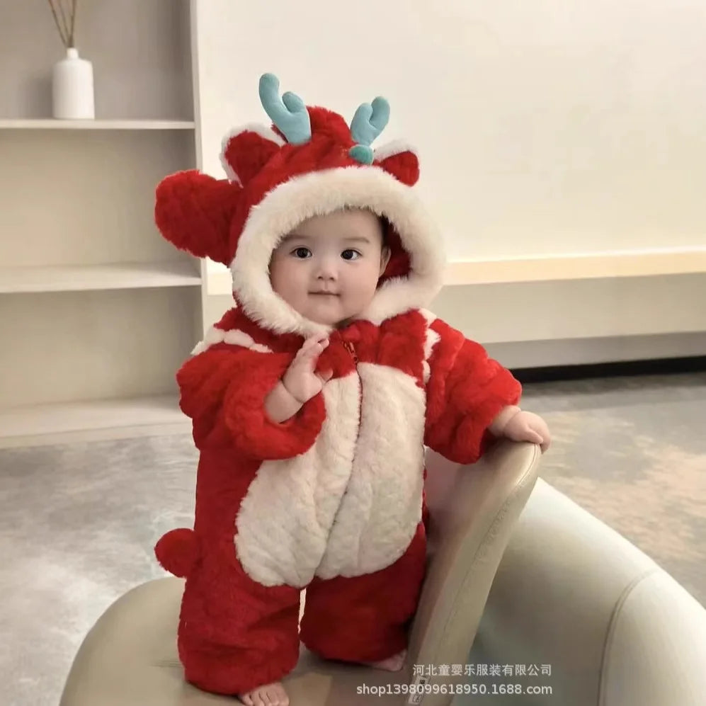 Baby Rompers Zipper New Year Clothes Autumn Winter Baby Clothes 2025 New Cute Baby Cartoon Warm Rompers