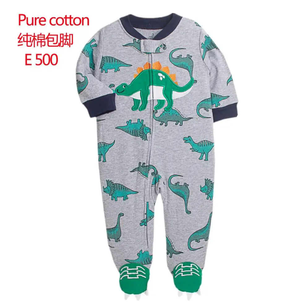 Baby Cotton Rompers Newborn Toddler Baby Boys Girls Pajamas Coveralls Cartoon Animal Dinosaur Strawberry Zipper Jumpsuit