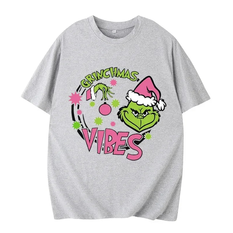 Grinch Christmas  Shirt Christmas Deer  Christmas Party Christmas Snowman Casual Breathable Crew   Women Clothes
