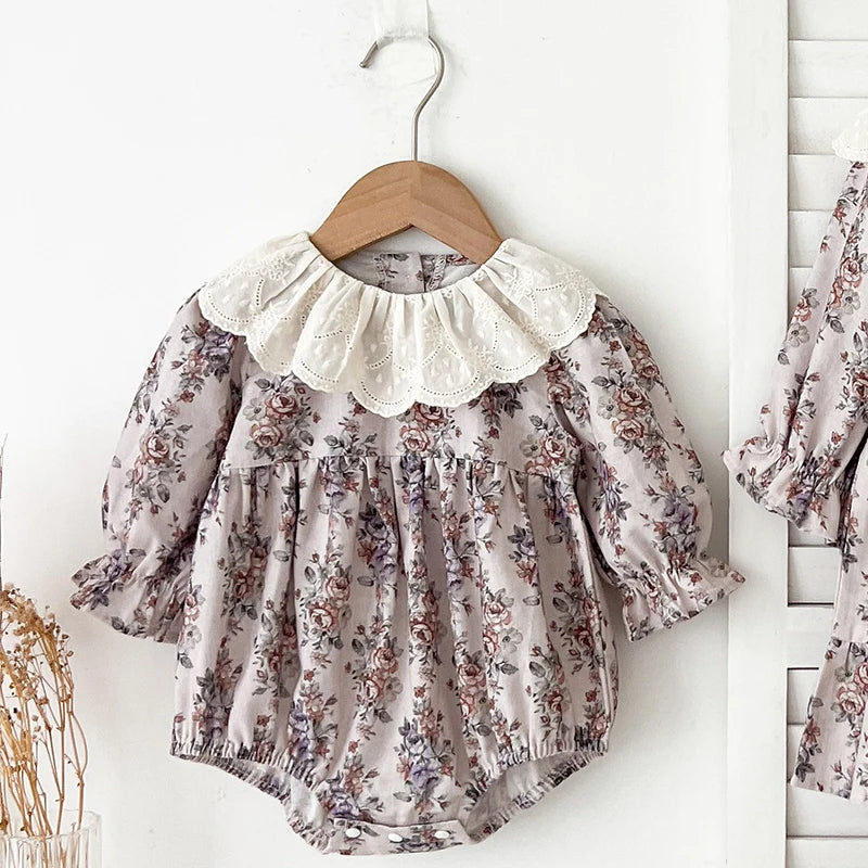 Infant Clothes 0-24M Infant Floral Baby Girl Bodysuit Cute Peter Pan Muslin Babe Girls Jumpsuit Autumn Newborns Clothing Romper