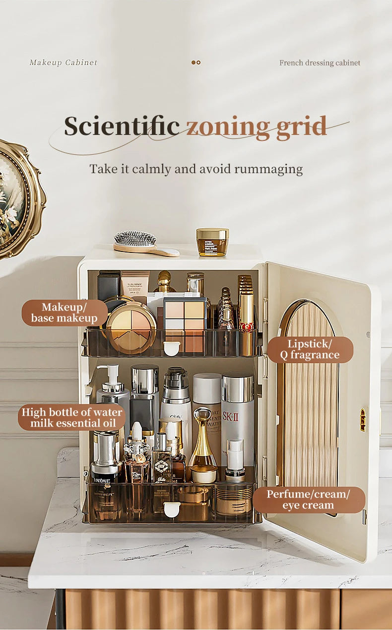 Desktop Cosmetic Storage Cabinet Large Capacity Drawer Makeup Organizer Box Luxury DustProof Perfume Lipstick Skincare Holder