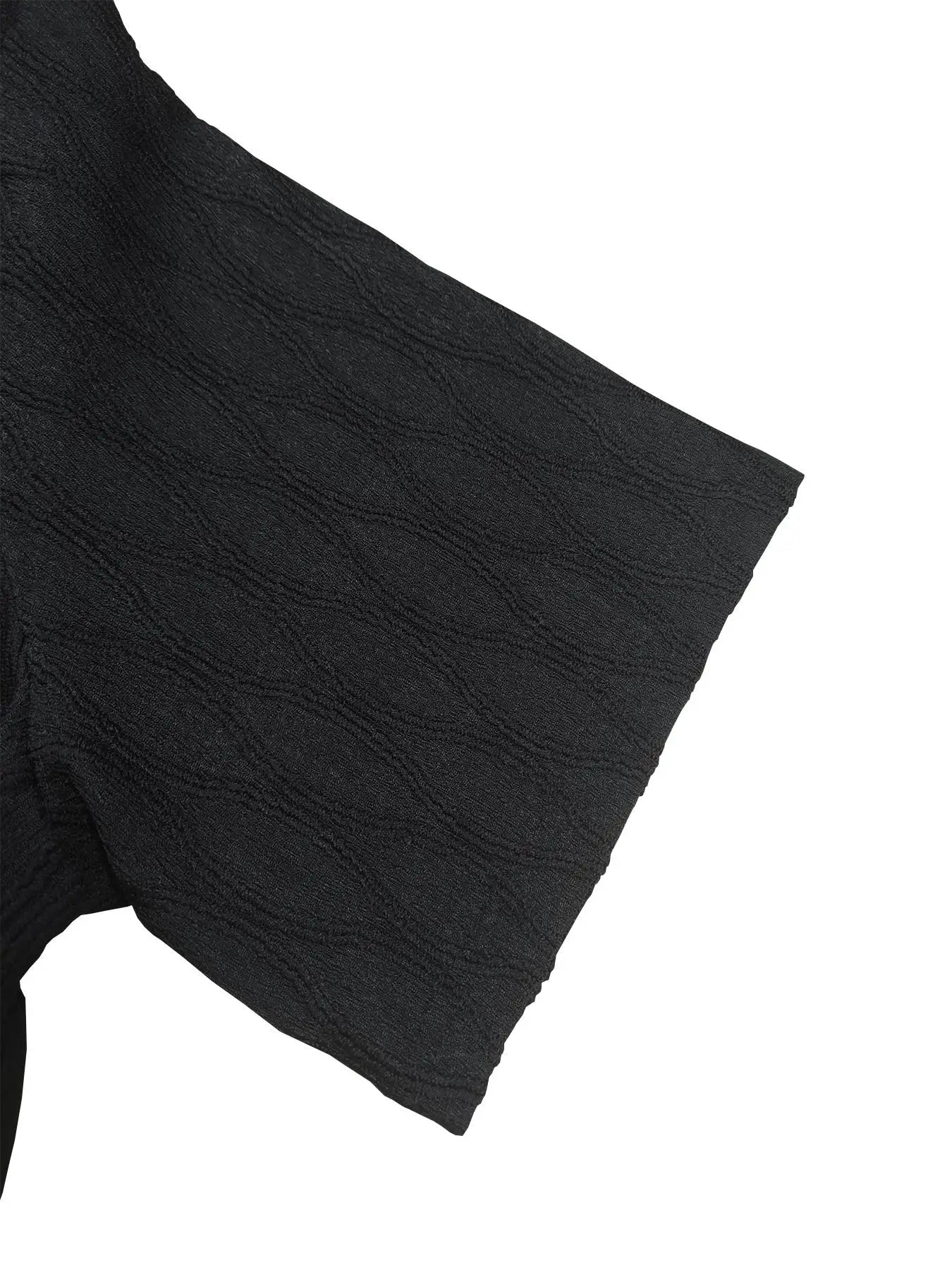 2025 New Summer Men's Casual Daily Outdoor Travel Solid Jacquard Lapel Short-sleeved Shirt Drawstring Shorts Two-piece Set