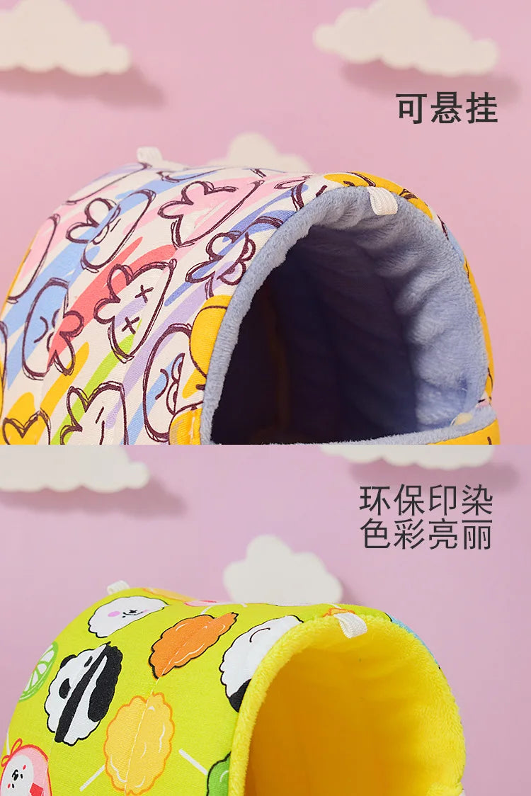 قفص صغير لطيف على شكل أرنب وسنجاب كرتوني، عش خنزير غينيا، حيوان صغير، فئران، فأر، سرير نوم للحيوانات الأليفة، منزل الهامستر، حصيرة ناعمة دافئة في الشتاء