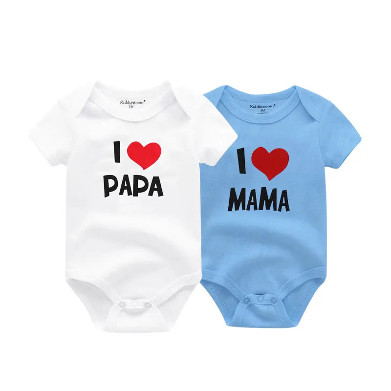 2-Piece Set Baby Short Sleeve Triangle Bodysuits I Love Dad I Love Mom' Design Holiday Infant Clothing Newborn Boy Girl Outfits
