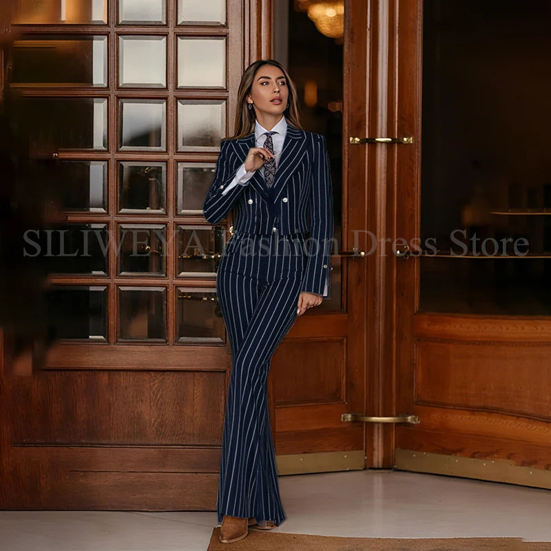 Smart Casual Women 3 Piece Set Stripes Jacket Pants Vest Stylish OfficeFemale Suit Trajes De Mujer Elegante