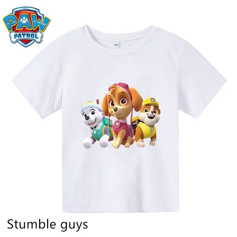 Paw Patrol Children T-shirt Simple Basic Black & White Short Sleeve Anime Cartoon Chase Skye Cute Summer Clothes Birthday Gift