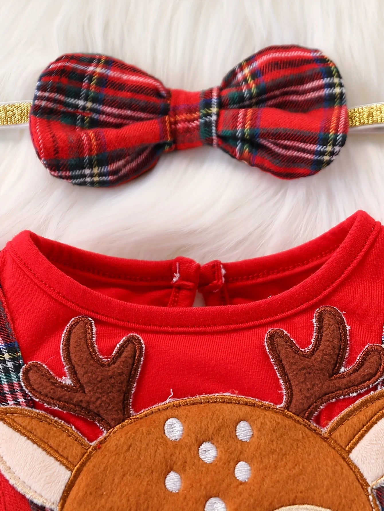 Toddler Baby Girls Christmas Dress Long Sleeve Reindeer Applique Plaid Tulle Skirt Faux Two-Piece Holiday Outfit Red