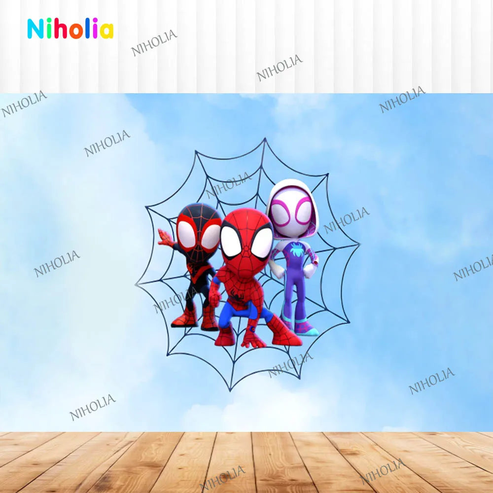 Spidey and His Amazing Friends Round Backdrop Blue Birthday Decoration Photo Photography Background Cover Baby Shower