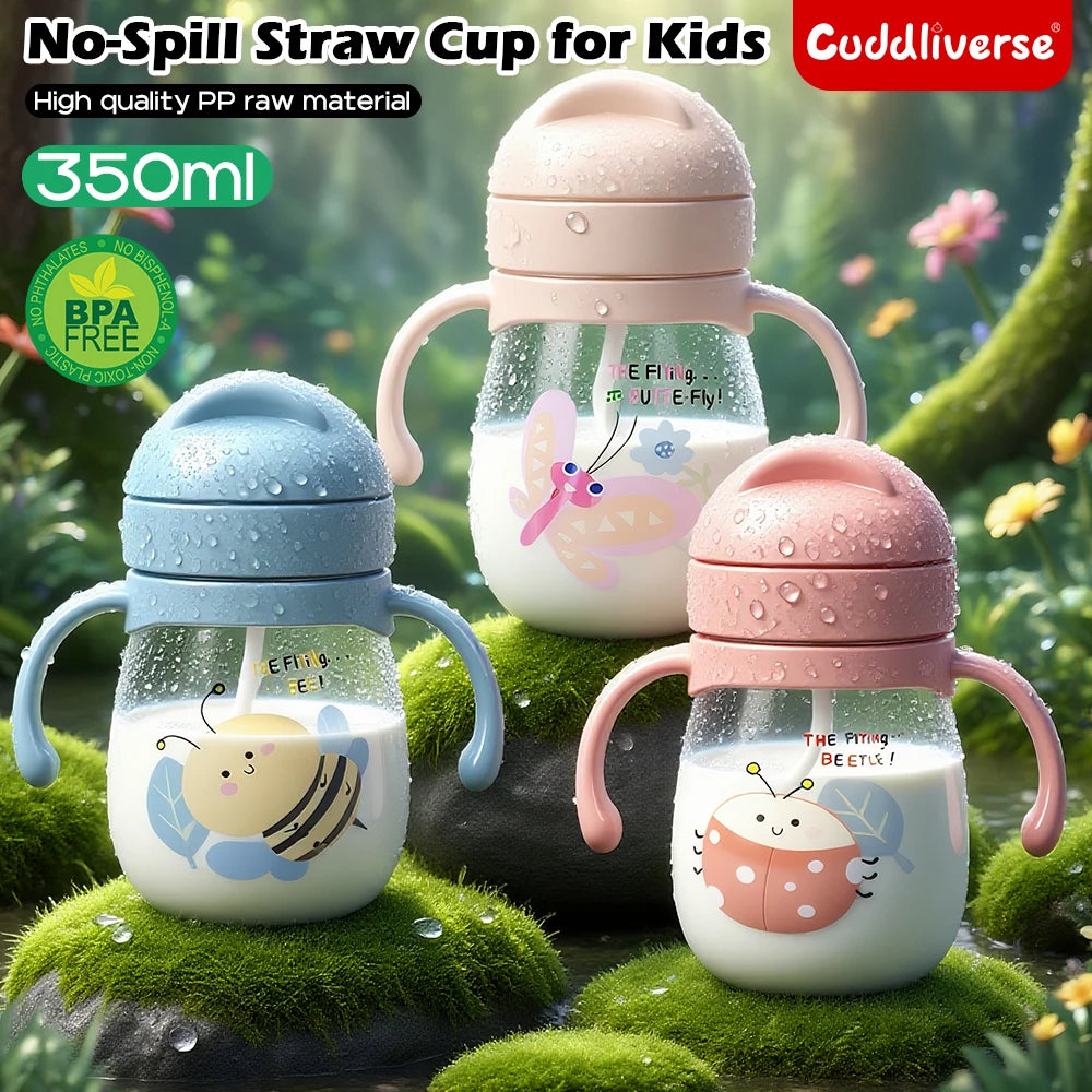 350/250ml baby straw cup cute cartoon anti-choking water cup kindergarten children gravity ball water cup gift