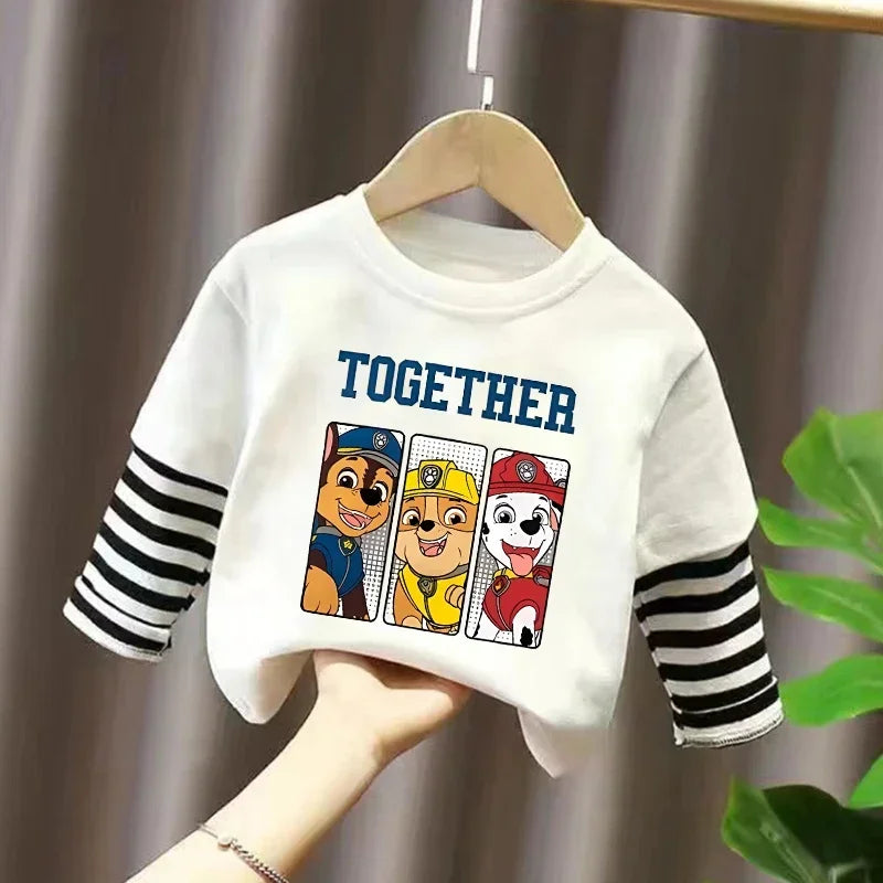 PAW Patrol T-shirt Cute Cartoon Print Long Sleeve Round Neck Kawaii Cotton Boys Girls Clothes Fashion Hip Hop Children Clothing