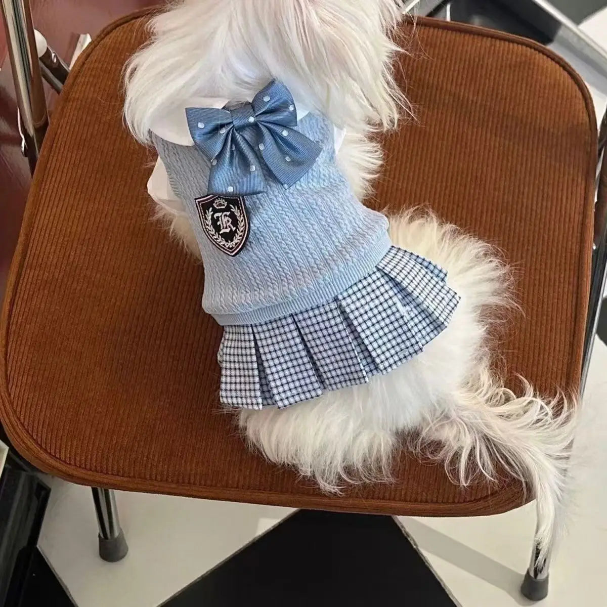 Plaid Pet Sweater For Cats & Small Dogs | Warm Spring Knit Dress With Adjustable Bow Tie | Cute College Style Outfit