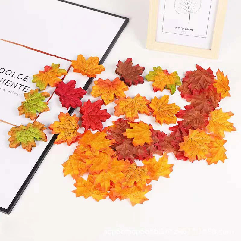 Yannew 500pcs Artificial Fall Maple Leaves Silk Leaf for Craft DIY Thanksgiving Wedding Party Decoration Autumn Home Table Decor