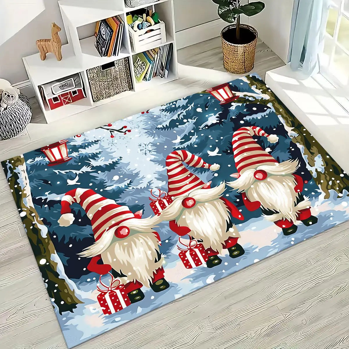 Merry Christmas Tree Santa Claus Cartoon Happy New Year Gift Carpet Rug for Bedroom Living Room Sofa Home Doormat Decor,Non-slip